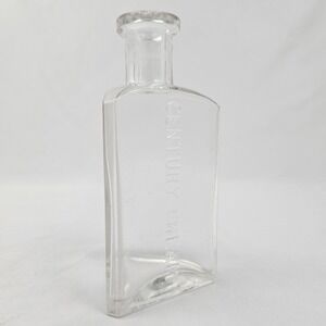 Antique Clear Triangle Glass Bottle Century Creme Beveled Apothecary Stopper Jar